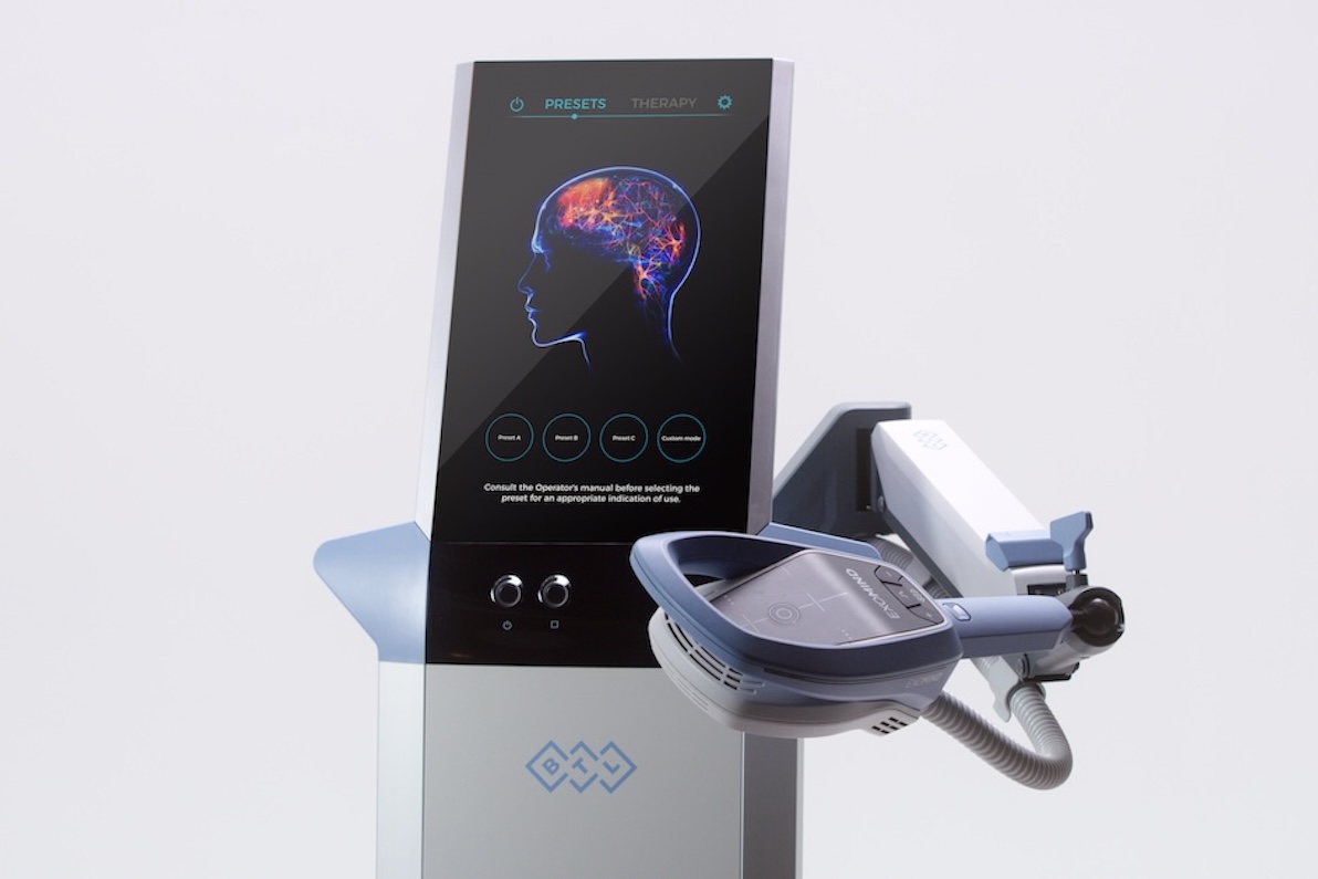 A close-up of the EXOMIND device, which provides mental depression treatment in Grand Prairie at the Institute for Hormonal Balance.